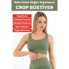 Göğüs Toparlayıcı Sarkma Önleyen Gündelik Spor Kullanım Şık Kalın Askılı Çizgili Crop Büstiyer