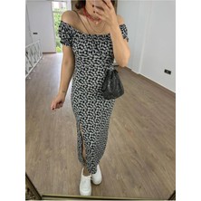 Qimya Butik Minik Çiçek Desenli Bürümcük Kumaş Madonna Yaka Elbise