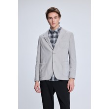 HTML Gri Comfort Fit Desenli Mono Yaka Klasik Ceket