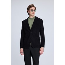 Siyah Comfort Fit Desenli Mono Yaka Klasik Ceket