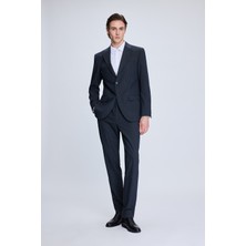 Antrasit Slim Fit Çizgili Mono Yaka Klasik Takım Elbise