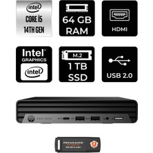 Hp Pro Mini 400 G9 Intel Core I5 14500T 64GB 1tb SSD Windows 11 Home Mini Masaüstü Bilgisayar & Per4 USB Bellek 937R4EAPN373