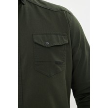 Oyga Erkek Haki Slim Fit Dar Kalıp Çift Cepli Pamuklu Kot Gömlek