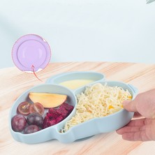 Jojobebek Silikon Beslenme Seti / Tavşan Figürlü Vakumlu Mama Tabağı, Çatal ve Kaşık / Buz Mavisi