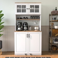 Yıldız Elegance Çok Amaçlı Camlı Mutfak Kiler Dolabı - Ahşap Beyaz