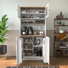 Yıldız Elegance Çok Amaçlı Camlı Mutfak Kiler Dolabı - Ahşap Beyaz