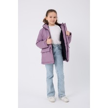 Kız Çocuk Lila Kürklü Su ve Rüzgar Geçirmez Kapüşonlu 3 Kışlık Mont & Kaban & Parka FMPÇ-110-K