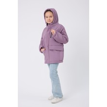 Kız Çocuk Lila Kürklü Su ve Rüzgar Geçirmez Kapüşonlu 3 Kışlık Mont & Kaban & Parka FMPÇ-110-K