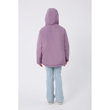 Kız Çocuk Lila Kürklü Su ve Rüzgar Geçirmez Kapüşonlu 3 Kışlık Mont & Kaban & Parka FMPÇ-110-K