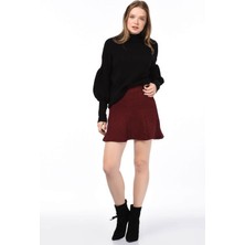 Miss Lusi 9405180 Balıksırtı Desenli Parçalı Kısa Etek Bordo