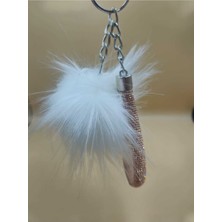 Camel Taşlı Tilki Tüyü Beyaz  Angel Anahtarlık