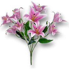 Yapay Çiçek Islak Lilyum Açık Lila Renk 9 Çiçekli 55 cm