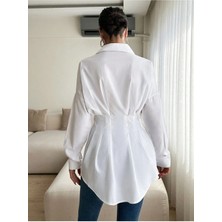 Emmas Clothing Kadın Belden Oturtmalı Pileli Tunik Beyaz Gömlek