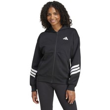 Adidas W Fı 3s Fz Hd Kapüşonlu Eşofman Üstü Siyah Kadın Düz Desenli Rahat Kesim