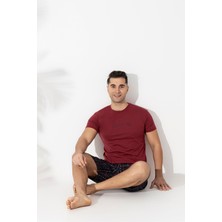 Ercan Erkek Kısa Kol-Şort Üst Bordo Alt Siyah Ekoseli Pijama Takımı