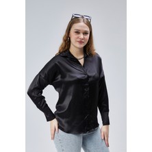 Emmas Clothing Siyah Saten Salaş Kesim Gömlek