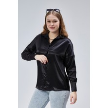 Emmas Clothing Siyah Saten Salaş Kesim Gömlek