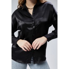 Emmas Clothing Siyah Saten Salaş Kesim Gömlek