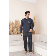 Erkek Uzun Kol (Mevsimlik) Patlı Yaka Alt Ekose Pijama Takımı