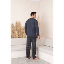 Erkek Uzun Kol (Mevsimlik) Patlı Yaka Alt Ekose Pijama Takımı