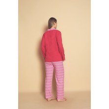Kadın Uzun Kol (Mevsimlik)  Yaka Desenli Önden Düğmeli Pijama Takımı