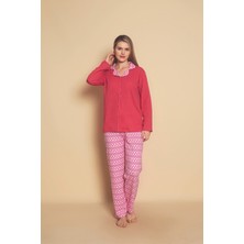Kadın Uzun Kol (Mevsimlik)  Yaka Desenli Önden Düğmeli Pijama Takımı