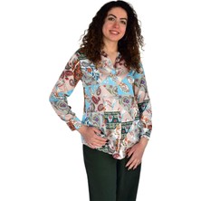 Kadın Saten Baskıkılı Desen Uzun Kol Gömlek BGL-ST04214