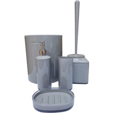 Kitchen Damys Lüks Banyo Seti 5'li Bej Renk Sabunluk Diş Fırçalık Kova Fırça