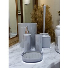 Kitchen Damys Lüks Banyo Seti 5'li Bej Renk Sabunluk Diş Fırçalık Kova Fırça