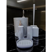 Kitchen Damys Lüks Banyo Seti 5'li Bej Renk Sabunluk Diş Fırçalık Kova Fırça