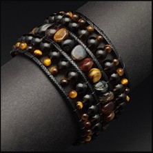 Seven Art Jewelry Kaplan Gözü ve Dumanlı Kuvars Bohem Bileklik, Erkek Bileklik, Kadın Bileklik