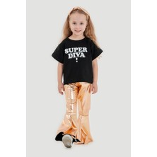 Magu Kız Çocuk Pamuklu Crop T-Shirt Parlak Gri Ispanyol Paça Alt-Üst Takım