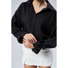 Emmas Clothing Oversize Büzgü Detaylı Saten Bluz Gömlek