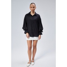 Emmas Clothing Oversize Büzgü Detaylı Saten Bluz Gömlek