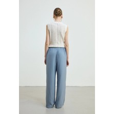 Gusto Beli Ipli Bol Paça Pantolon - Mavi
