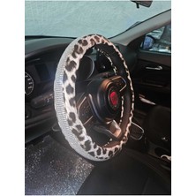 Taşlı Direksiyon Kılıfı Gümüş Elmas Gri Leopar Desenli Direksiyon Kılıfı