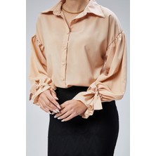 Emmas Clothing Oversize Büzgü Detaylı Saten Bluz Gömlek