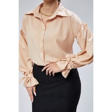 Emmas Clothing Oversize Büzgü Detaylı Saten Bluz Gömlek