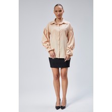 Emmas Clothing Oversize Büzgü Detaylı Saten Bluz Gömlek
