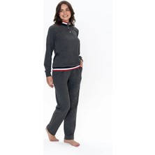 U.S. Polo Assn. 20112 Kadın Uzun Kollu Dik Yaka Rahat Ev Giyim-Antrasitmelanj