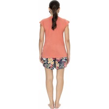 U.S. Polo Assn. 20027 Kadın Kısa Kollu Bisiket Yaka Şortlu Pijama Takımı-Mercan