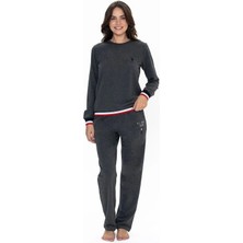 U.S. Polo Assn. 20110 Kadın Uzun Kollu Bisiklet Yaka Rahat Ev Giyim-Antrasitmelanj