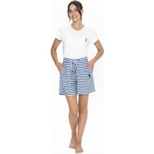 U.S. Polo Assn. 20034 Kadın Kısa Kollu Bisiklet Yaka Şortlu Pijama Takımı-Ekru