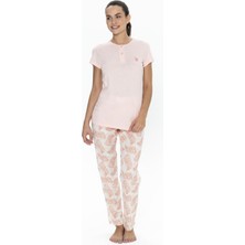 U.s Polo Assn. 20088B Kadın Büyük Beden Kısa Kollu Yakası Yarım Düğmeli Pijama Takımı-Somon
