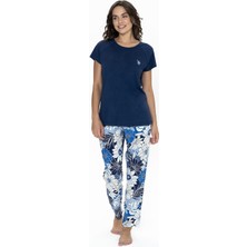 U.S. Polo Assn. 20095 Kadın Kısa Kollu Bisiklet Yaka Pijama Takımı-Lacivert