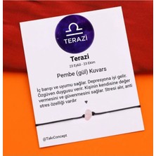Terazi Burcu Pembe Kuvars Doğal Taşlı Ip Burç Bilekliği