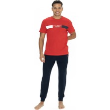 U.S. Polo Assn. 18888 Erkek Kısa Kollu Bisiklet Yaka Paçası Lastikli Pijama Takımı-Kırmızı