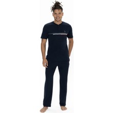 U.S. Polo Assn. 18901 Erkek Kısa Kollu Yakası Düğmeli Pijama Takımı-Lacivert