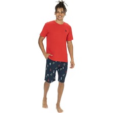 U.S. Polo Assn. 18867 Erkek Kısa Kollu Bisiklet Yaka Şortlu Pijama Takımı-Kırmızı