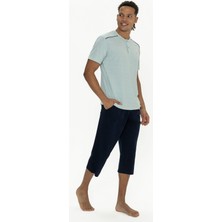 U.s Polo Assn. 18887 Erkek Kısa Kollu Bisiklet Yaka Kapri Pijama Takımı-Mint